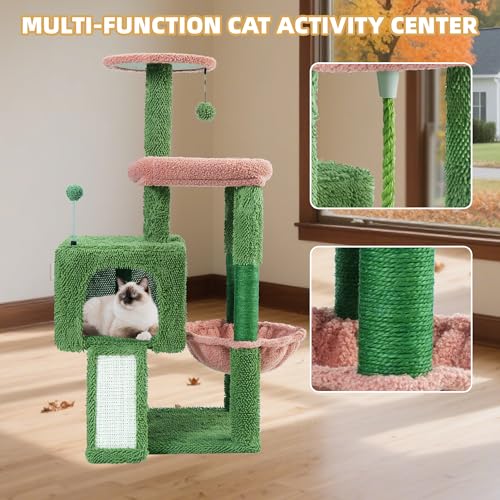 37.5" All-in-One Cat Tree Tower with Scratching Board & Posts Cozy Sleeping Perch Hammock and Toy Balls, Green (37.5'' / Green)