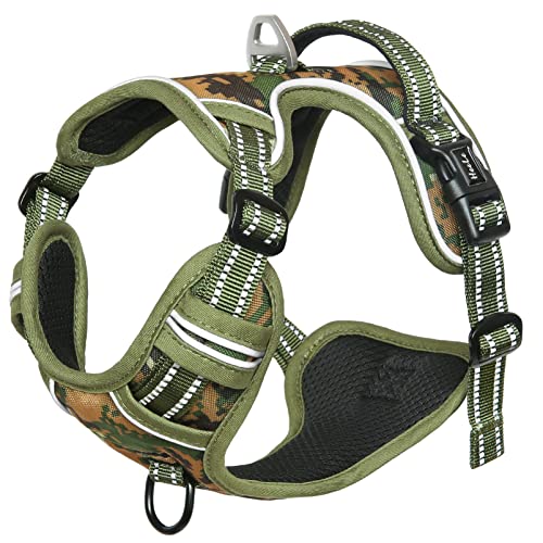 Dog Harness No Pull Adjustable Padded Reflective Harness for Small Medium Large Dogs with Handle for Walking Training (M / Camo Green)