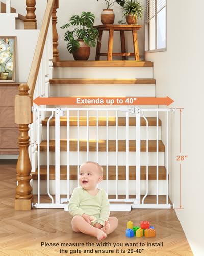 Baby Gate Auto Close (White / 29-40"Wide, 28"Tall)