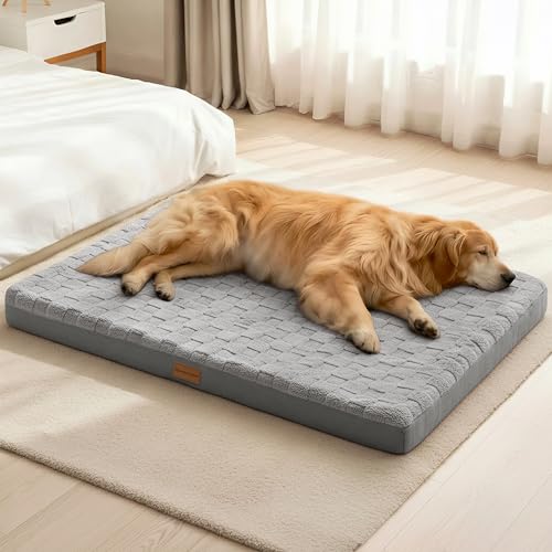 Orthopedic Large Dog Bed Washable Pet Crate Mat 42''X28'' Grey (Grey / 42"L x 28"W x 3.5"Th)