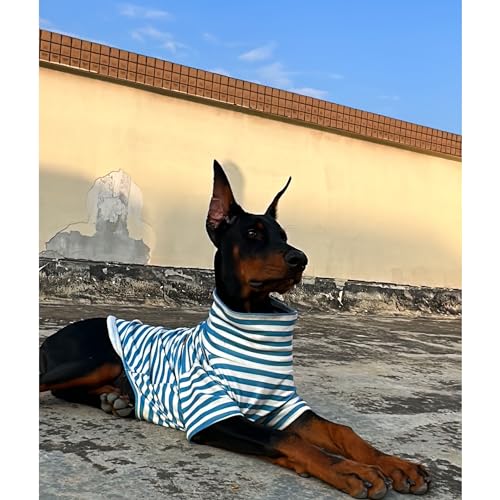Turtleneck Dog Shirt Cute Doggie Embroidery Super Soft Dog Sweatshirt Stretchy Striped Puppy Pullover for Cats Small Medium Large Dogs (Blue Striped / 6X-Large)