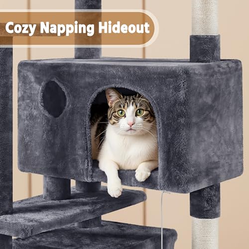 62in Cat Tree with 2 Condos Sisal Scratching Post Sturdy Tower (Dark Gray / 62in)