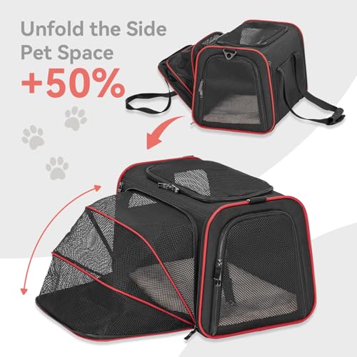 Large Expandable Cat Carrier for Travel (19"L x 12"W x 12"H / Black)