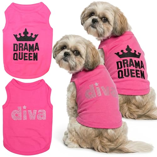 2 Pack Dog Shirts (Medium / Diva + Drama Queen)