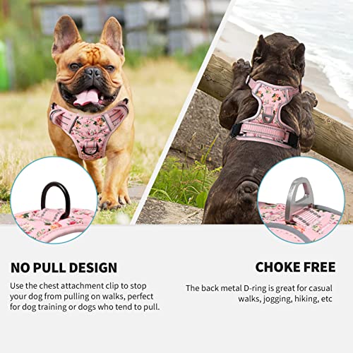 Dog Harness Harness for Small Dogs No Pull Dog Vest Harness for Small Dog with Soft Padded Handle Reflective for Outdoor Training (S / Flower-Pink)