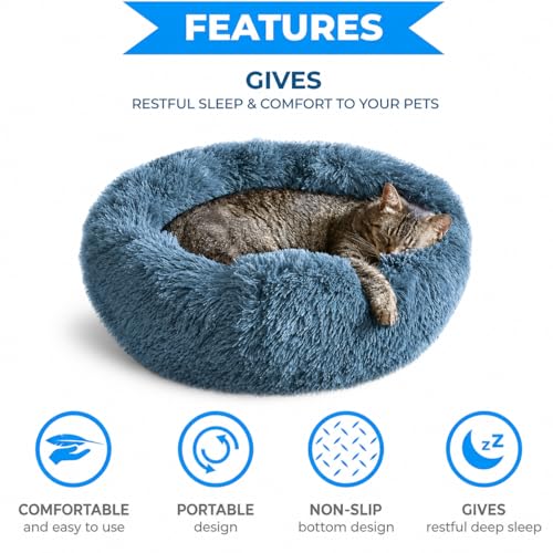 Cat Beds for Indoor Cats & Small Dog (Navy-Grey / 20.00" x 20.00" x 6.00")