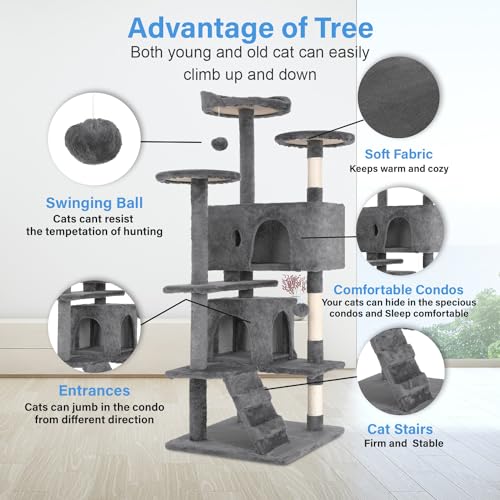 54" Cat Tree Tower (Light Gray)