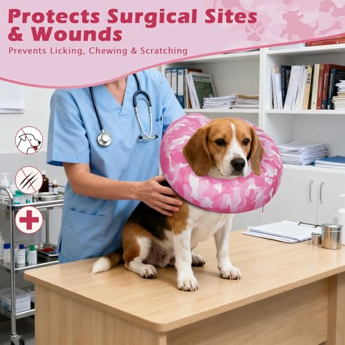 Inflatable Recovery Dog Cone Collar (Pink Camo / X-Large (Neck:20''-23''))