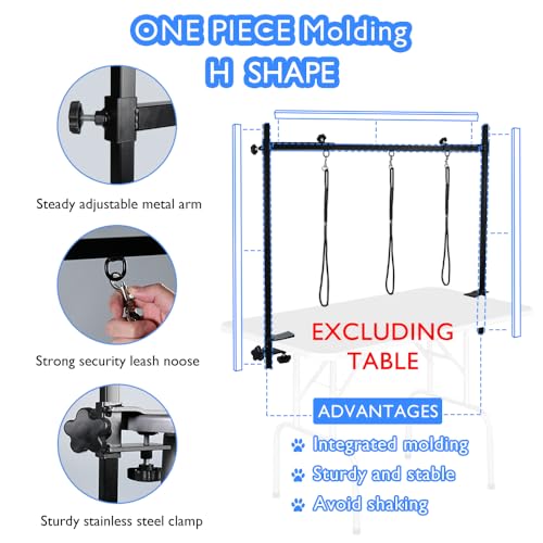 H Shape Dog Grooming Arm Pet Supplies Grooming Table Arm with 3 Noose and Clamp Heavy Duty Aluminum Alloy Frame with 35.4” Adjustable Height and 36.2” ~ 50” Adjustable Width Dog Grooming Kit
