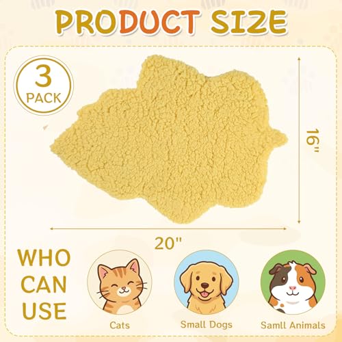 3 Pack Self Warming Pet Bed Leaf Shape Self Heating Cat Dog Mat Washable Thermal Sleeping Pad for Indoor Outdoor Hedgehog (Light Yellow / Small-16"x20")