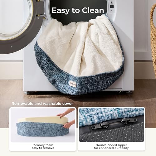 Dog Bed for Medium Sized Dog (Leather-Blue-Light Gray / 36"L x 25.5"W x 12.6"Th)