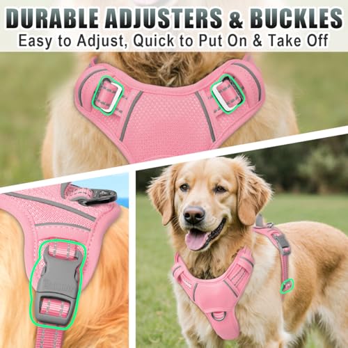 Dog Harness for Large Dogs No Pull Dog Vest ID Tag Pocket (Baby Pink / Large)