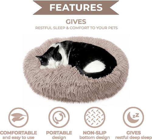 Cat Beds for Indoor Cats & Small Dog (Beige-Brown / 20.00" x 20.00" x 6.00")