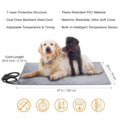 XL Pet Heating Pad (47.0"L x 28.0"W x 0.6"Th / Grey)