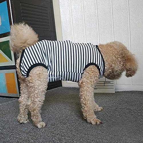 Dog’s Recovery Suit Post Surgery Shirt for Puppy (Large / black white stripe)