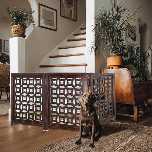 Wooden Foldable Pet Dog Gate (Antique Brown / 3 Panel)
