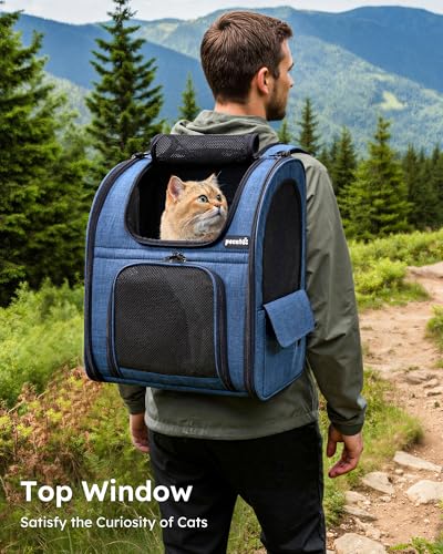 Cat Carrier Backpack Expandable (Blue / 12.6"L x 10.2"W x 16.5"H)