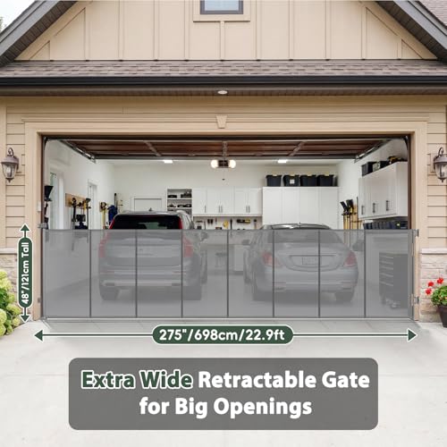 275" Retractable Baby Gates Extra Wide Retractable Fence Outdoor (Gray / (48" Tall x 275" Wide))