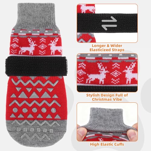 Dog Socks to Prevent Licking Paws (Red Fleece / Medium (4 Pack))