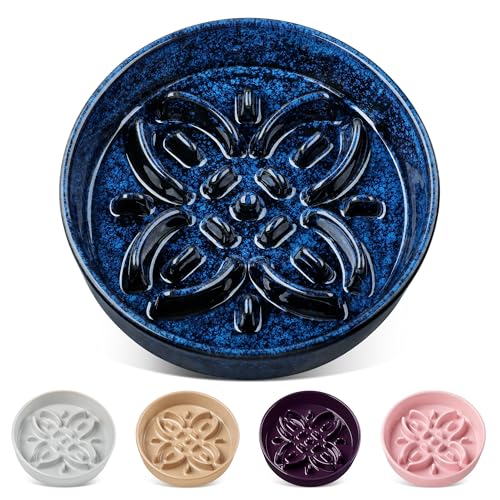 Ceramic Slow Feeder Dog Bowls (M-1.5 Cups / Blue)