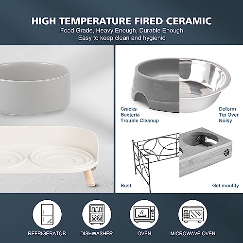Raised Cat Food and Water Bowl Set (Grey / Small)