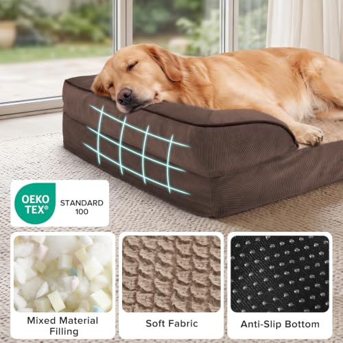 Jumbo Orthopedic Dog Bed for Extra Large Dogs (XL-PLUS (45"x 32"x 7.5") / Dark Brown)