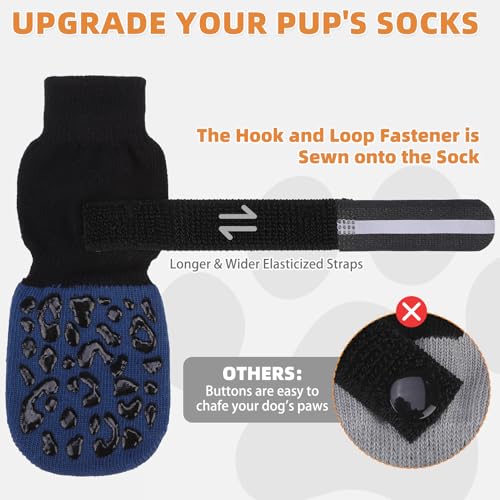 Anti Slip Dog Socks to Prevent Licking Paws (Navy Blue Reflective / Medium (4 Pack))