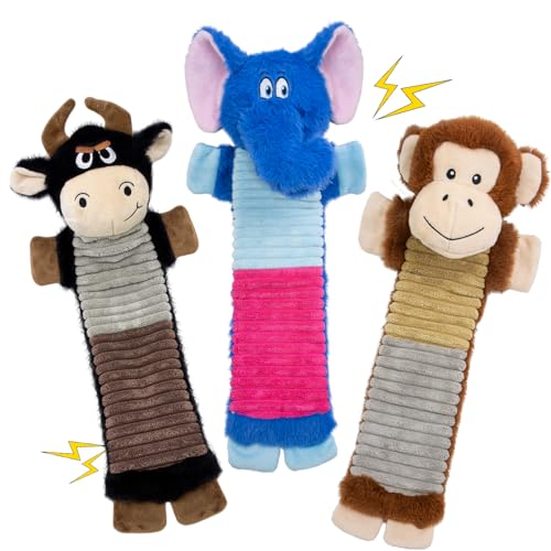 No Stuffing Dog Squeaky 3 Pack Toys (Elephant&Monkey&Cattle)