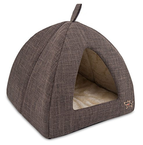 Cat Bed for Indoor Cat (Brown Linen / 19" x 19" x H:19")
