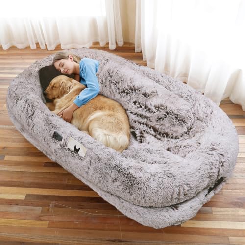 Human Dog Bed for Adult (71.0"L x 45.0"W x 12.0"Th / RustWhite)