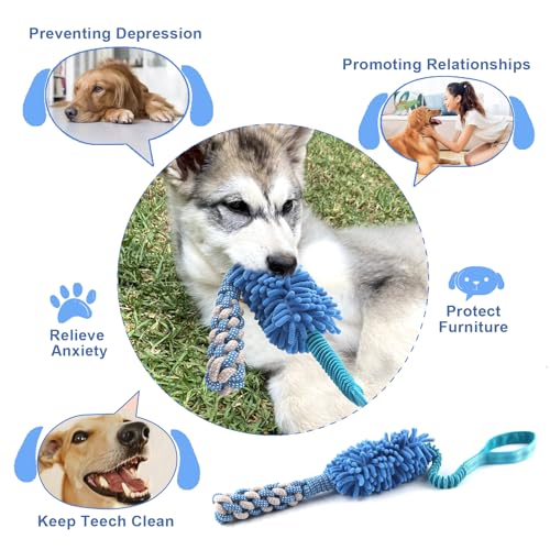 Dog Puppy Toys Dog Squeak Toys Plush Dog Toy with Dog Ropes Knots for Fun and Teeth Cleaning (Blue / Dog Bite Stick Toy)
