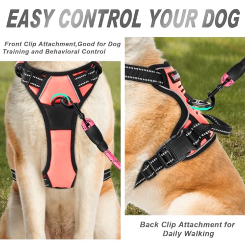 Dog Harness No Pull for Large Dogs Front Back Clips (X-Large(Chest:30-38”) / Light Pink)