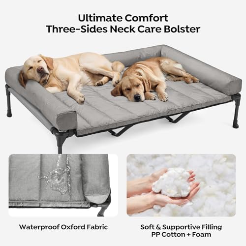 Outdoor Elevated Dog Bed with Waterproof Bolster Cushion (Light Grey / 59.0"L x 37.5"W x 9.0"Th)