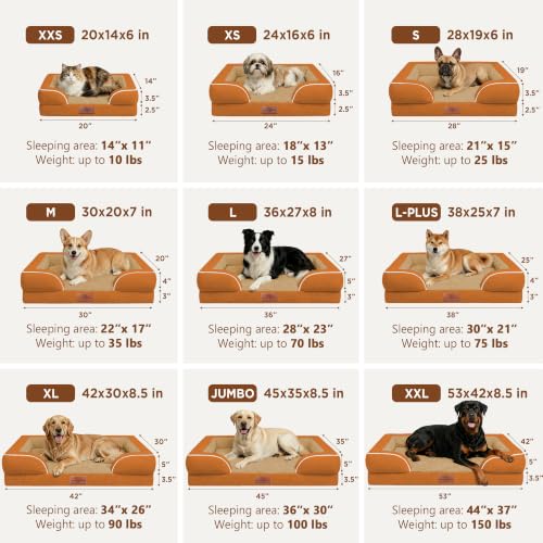 Waterproof Orthopedic Dog Bed for Extra Large Dogs (42.0"L x 30.0"W x 8.5"Th / Orange)