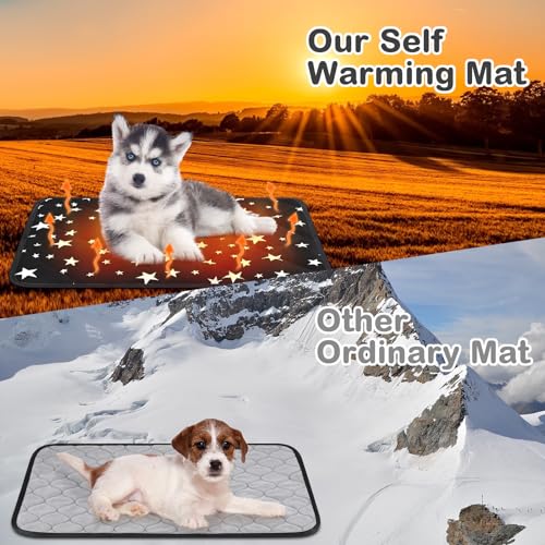 4 Pack Self Warming Cat Bed Self Heating Cat Mat Star Pattern Soft Dog Crate Pad Thermal Pet Mat Anti Slip Kennel Dog Washable Warming Bed for Outdoor Indoor (18 x 24 Inch / Black)