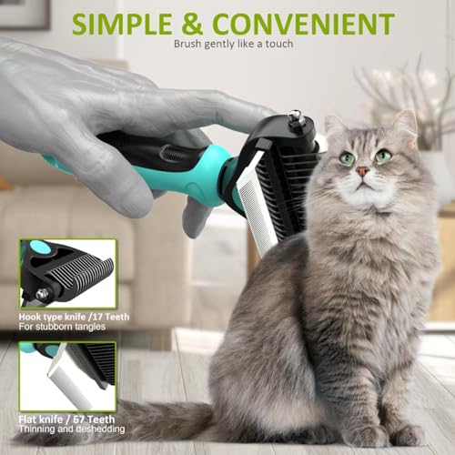 2 in 1 Professional Grooming Rake for Cats & Dogs (Cyan)