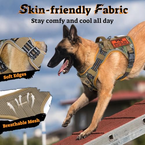 Tactical Dog Harness for Small Dogs (S(Chest:16.1"-31.5",Neck:15.4"-21.6",Back:7.1") / Brown Camo)