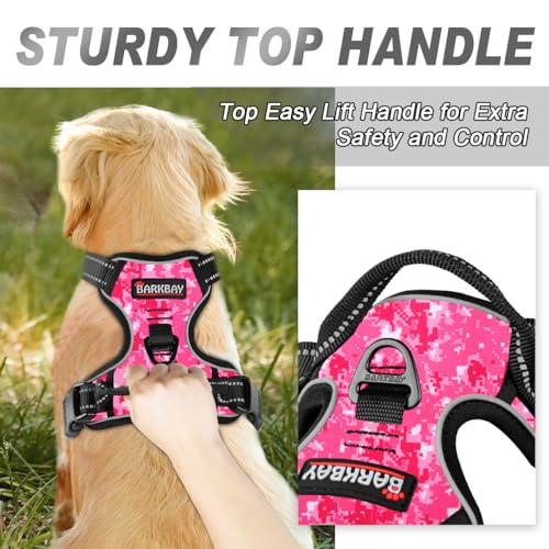 Dog Harness No Pull for Large Dogs Front Back Clips (Large(Chest:24.5-32.5") / Pink Camo)