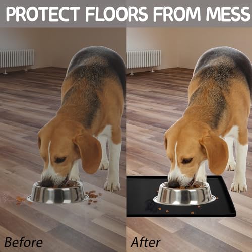 Silicone Cat & Dog Food Mat for Floors Waterproof (Black / 24''×16'')