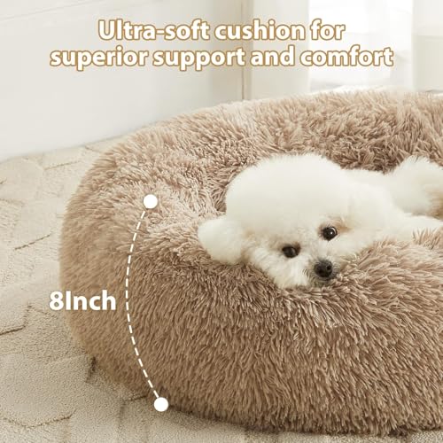 Large Round Calming Dog Bed Cat Bed for Comfy Sleep (45"L x 45"W x10"Th / Brown)