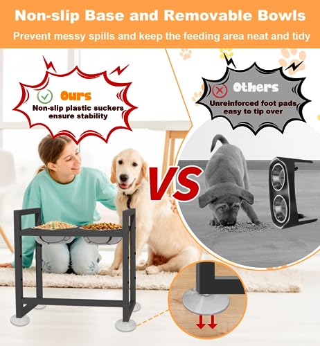 Elevated Dog Bowls Stand with 2 Stainless Steel Bowls (Matte black)