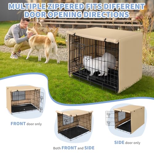 Dog Crate Cover Waterproof Kennel Cover (36 In / Beige with Window)