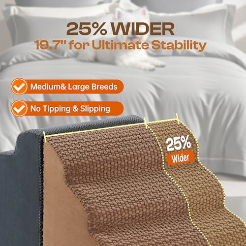 Extra Wide Dog Stairs for Bed and Couch (Coffee / Up To 50 Lbs)