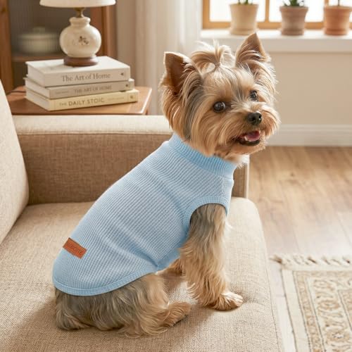 3Pack Dog Shirts Lightweight Waffle Dog Shirt for Small DogsSleeveless Dog Shirt for Small Medium Boy Girl Dogs Cozy & Breathable Pet Vest (2XL(Back: 19.7", Chest: 25.6", 29.8-40.8lbs) / Striped+Light Blue+Iron Blue)
