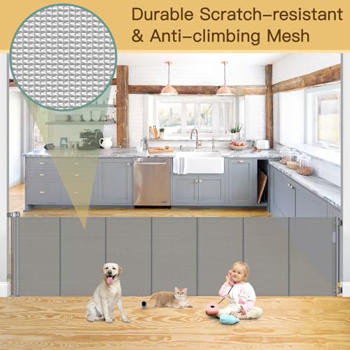 Reinforced 100 Inch Extra Long Baby Gates for Large Openings to Prevent Crawling Under (Gray / 33" Tall x 100" Wide（ With Reinforced Bar ）)