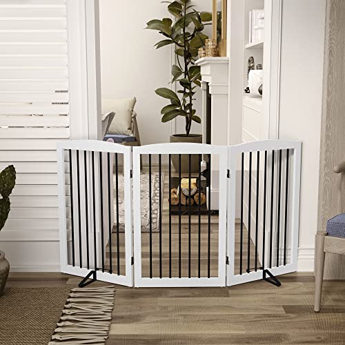 Freestanding Pet Gate for Dogs (32" Height-3 Panel / White & Black)