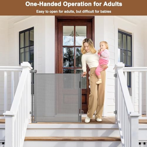 100" Wide Weatherproof Outdoor Retractable Dog Gate (Gray / 35" X 100")
