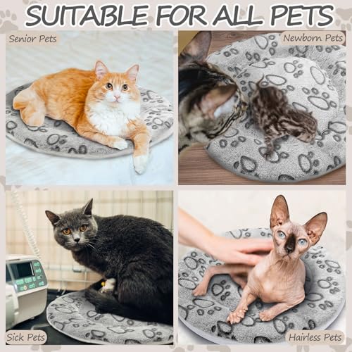 2 Pack Self Heating Cat Pad Self Heating Cat Bed Machine Washable Heat Pet Mat Reversible Body Thermal Warm Round Dog Bed Crate Blanket for Feral and Indoor Cats (16'' / Grey Dog Paw)