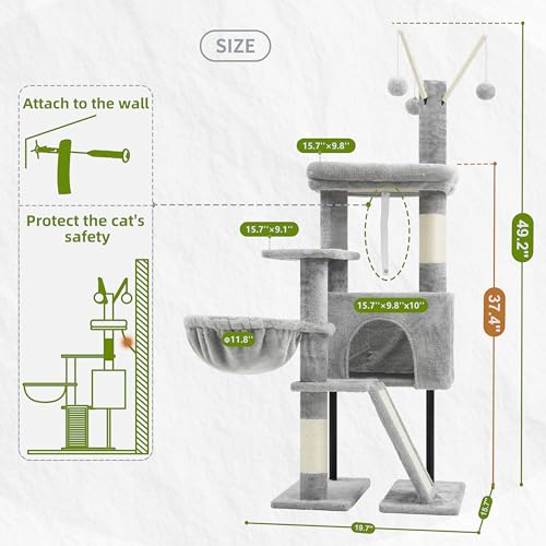 Cat Tree Tower for Indoor Cats (47.24 inches / Light gray)