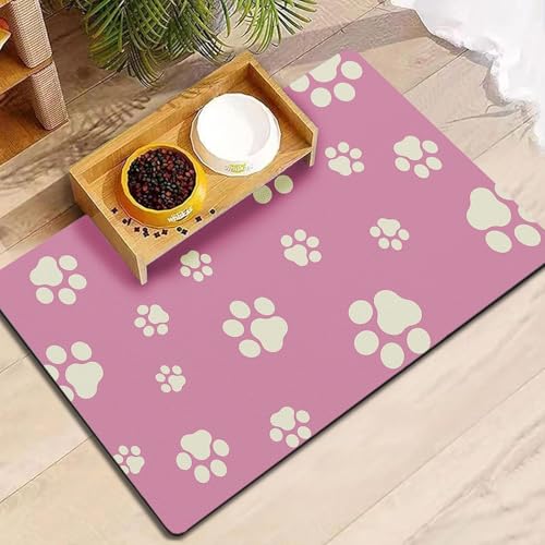 Pet Feeding Mat Dog Cat Food Mat Absorbent No Stains Quick Dry Rubber Bottom Anti (Pink-JY / 12"×20")